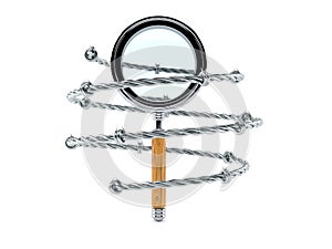 Magnifying glass with barbed wire