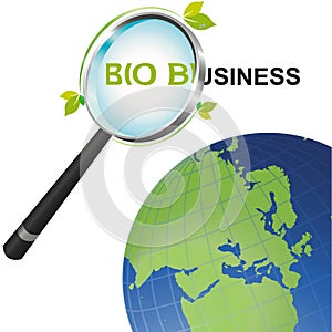 Magnifying glass Bio Business looking at the world