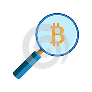 Magnifying glass with bitcoin