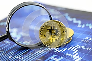 Magnifying glass of bitcoin graph chart ,bitcoin Stock Market Analysis