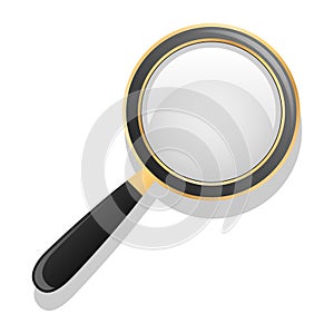 Magnifying glass. black and gold. Isolated object. White background. Vector