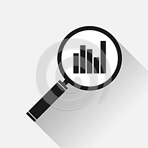 Magnifying glass black icon in simple flat style. Search loupe on white background. Business analytic illustration