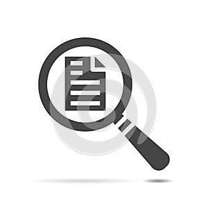 magnifying glass with black page icon on a white