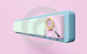 Magnifying glass with blank search bar isolated on pink background ,minimal web search engine or web browsing concept,3d