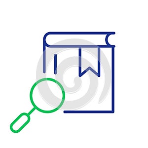 Magnifying Glass with Book Line Icon. Search Books concept. Bookstore Linear Icon. Search Button for Web Pages. Library