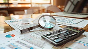 The magnifying glass and calculator..AI generated image