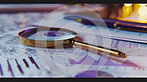 The magnifying glass on charts.AI generated image
