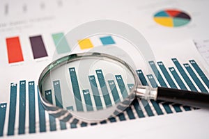 Magnifying glass on charts graphs paper. Financial development, Banking Account, Statistics, Investment Analytic research data