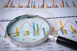 Magnifying glass on charts graphs paper. Financial development, Banking Account, Statistics, Investment Analytic research data