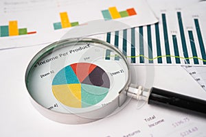 Magnifying glass on charts graphs paper. Financial development, Banking Account, Statistics, Investment Analytic research data