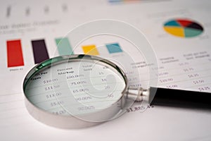 Magnifying glass on charts graphs paper. Financial development, Banking Account, Statistics, Investment Analytic research data