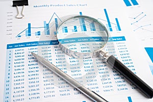 Magnifying glass on charts graphs paper. Financial development, Banking Account, Statistics, Investment Analytic research data