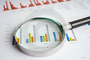 Magnifying glass on charts graphs paper. Financial development, Banking Account, Statistics, Investment Analytic research data