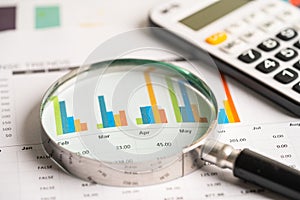 Magnifying glass on charts graphs paper. Financial development, Banking Account, Statistics, Investment Analytic research data