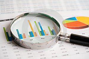 Magnifying glass on charts graphs paper. Financial development, Banking Account, Statistics, Investment Analytic research data