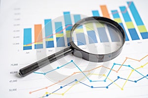 Magnifying glass on charts graphs paper. Financial development, Banking Account, Statistics, Investment Analytic research data