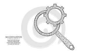 Magnifying glass and cogwheel low poly design