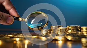 The magnifying glass and coins. AI generated