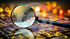 Magnifying Glass on Computer Keyboard, Search and Analysis Tool for Market Research and Data Analysis. Business Control over