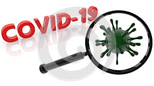 Magnifying glass with Covid-19 virus concept
