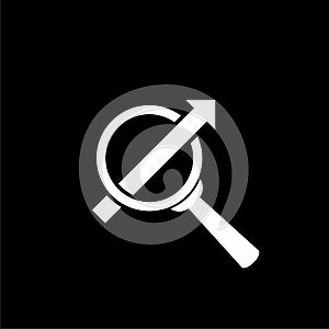 Magnifying glass and data analysis icon isolated on dark background