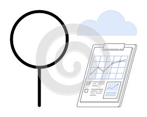 Magnifying Glass and Data Chart Representing Analysis and Cloud Integration