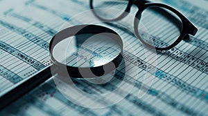 Magnifying Glass on Data Sheet.AI generated image