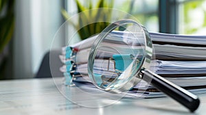 The magnifying glass on documents.AI generated image
