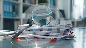 Magnifying Glass on Documents. AI generated