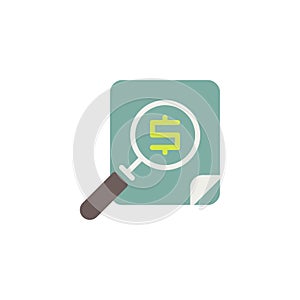 Magnifying glass with dollar document flat icon