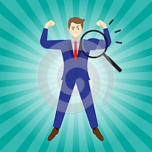 Magnifying Glass Enlarges Arm Of Businessman