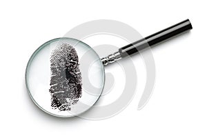 Magnifying glass examining fingerprint
