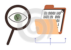 Data Inspection Concept with Magnifying Glass and Binary Folder