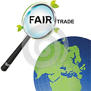 Magnifying glass Fair Trade looking at the world