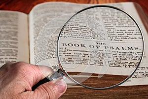 Magnifying Glass on Famous Bible Chapter of Psalms