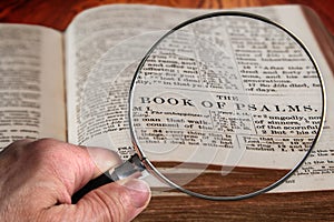 Magnifying Glass on Famous Bible Chapter of Psalms photo