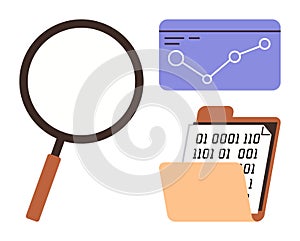 Data Analysis Concept with Magnifying Glass, Binary Code, and Analytics Chart