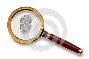 Magnifying glass with fingerprint.