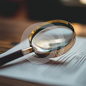 A magnifying glass focused on a blurred document