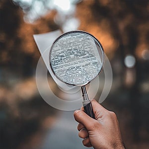 A magnifying glass focused on a blurred document