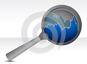 Magnifying glass focusing on a graph