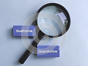 Magnifying Glass Focusing on Qualitative and Quantitative Text Blocks Representing Research Methods and Data Analysis
