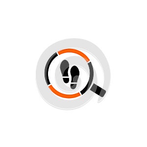 Magnifying glass with footsteps icon