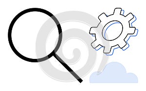 Magnifying Glass, Gear, and Cloud Representing Search, Optimization, and Cloud Technology