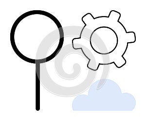 Magnifying Glass, Gear, and Cloud Representing Search and Technology Integration