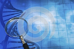 Magnifying glass and genetic diseases research