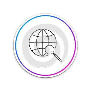 Magnifying glass with globe icon isolated on white background. Analyzing the world. Global search sign. Circle white