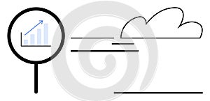 Magnifying Glass with Growth Chart and Cloud Symbolizing Data Analysis and Digital Growth