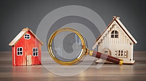 Magnifying glass with a house model. Real estate. Inspection