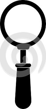 Magnifying glass icon, black silhouette. Highlighted on a white background.